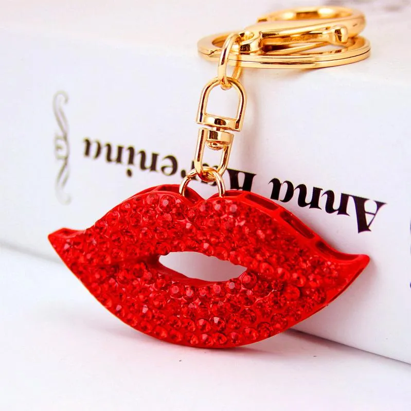 Sexy Lip Wisiorek Brelok Kryształ Rhinestone Car Key Chains Charms Dla Dziewczyn Biżuteria Ornament Moda Kobiety Breloki Uchwyt