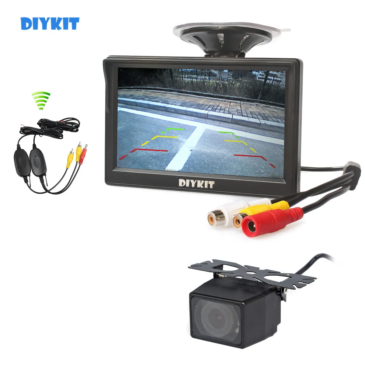 DIYKIT 무선 5 인치 LCD 디스플레이 자동차 모니터 뒷면 모니터 IR 나이트 비전 자동차 카메라 주차 시스템 키트
