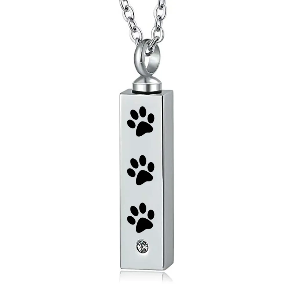 Gepersonaliseerde Minimalistische Bar Rechthoek Pet Ketting Hond Paw Print Pendant Memorial voor Ashes Keepsake Birthstone Cremation Jewelry