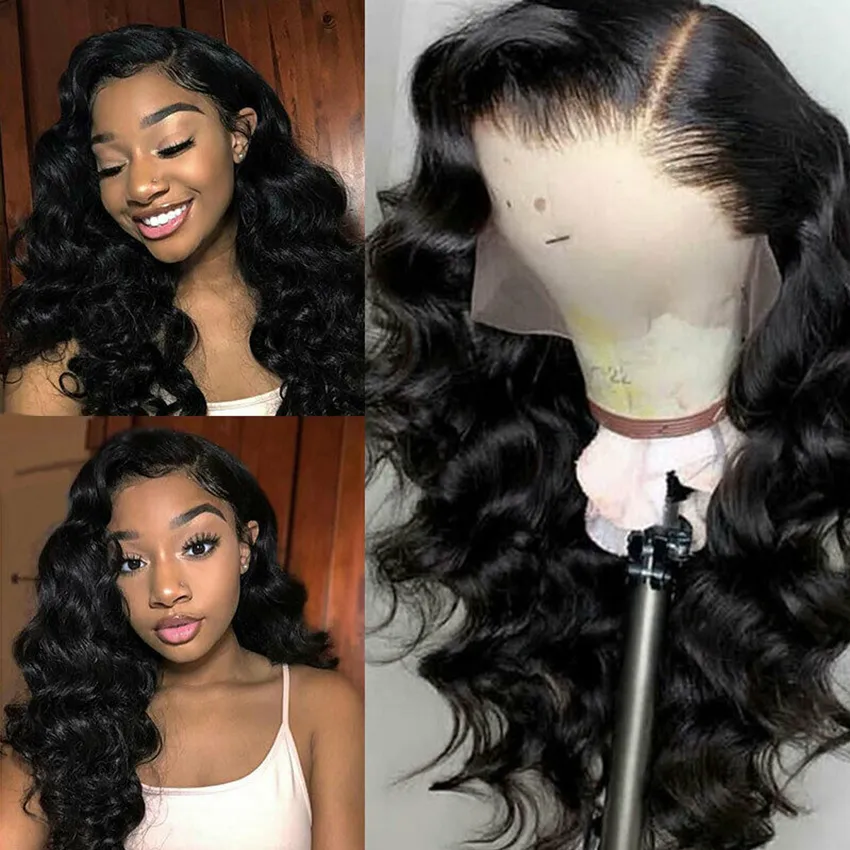 HD-Transparent-Body Wave Lace Front Wigs Mänskligt hår 150% Pre Plocked With Baby Hairs 13x4 Curly Wig Brazilian Remy för Black Women Diva1