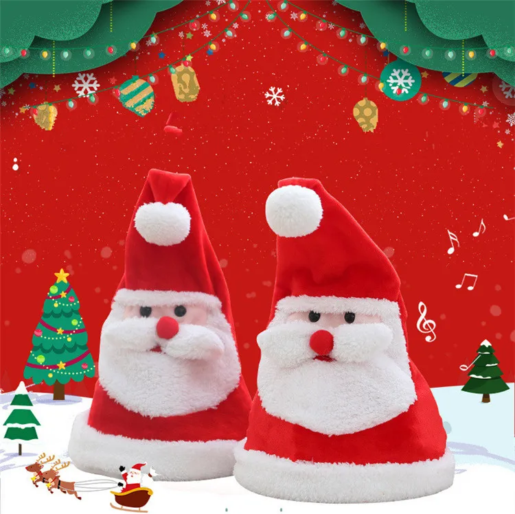 Электрические светящиеся рождественские шапки с музыкой качели Санта Клаус шляпы рождественские украшения партии шляпа детские плюшевые игрушки T9I00190
