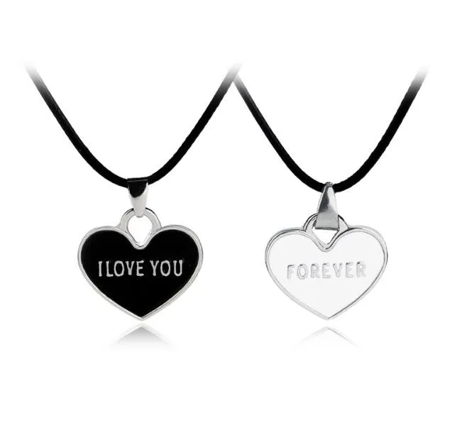 Lettre "Je t'aime pour toujours" Collier pendentif coeur pour femme Chaîne en cuir Couple Coeur Bijoux Noir Blanc Couleur Nice Bijoux