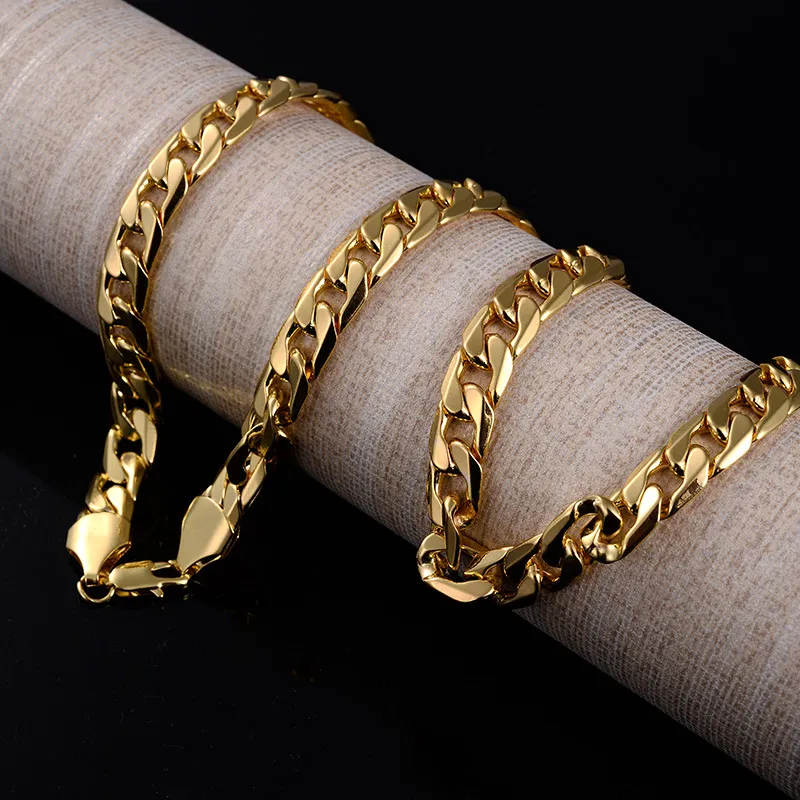 2020 Moda Lüks Jewerly 18 k Sarı Altın Küba Zinciri 10 MM Genişlik Kolye Kadınlar ve Erkekler için 60 cm (23.6 inç)