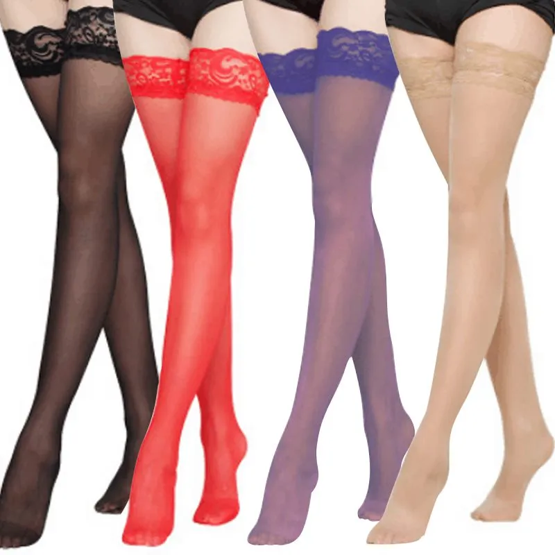 Bas Sexy en dentelle transparente pour femmes, haut de cuisse, filets pour femmes, bas noirs, blancs, rouges, vente en gros, livraison directe