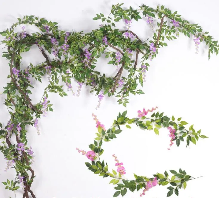 Décor de mariage Artificielle Soie Wisteria Fleur Vignes Suspendus Rotin Mariée Fleurs Guirlande Pour La Maison Jardin Hôtel GB