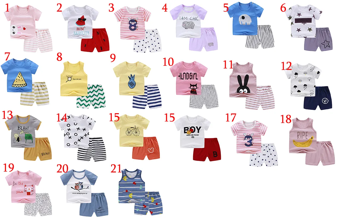 Neonato neonato Bambini Neonate Vestiti senza maniche Pagliaccetto in cotone tuta Outfit 2 pezzi / set Top e pantaloni Baby Boy vestiti