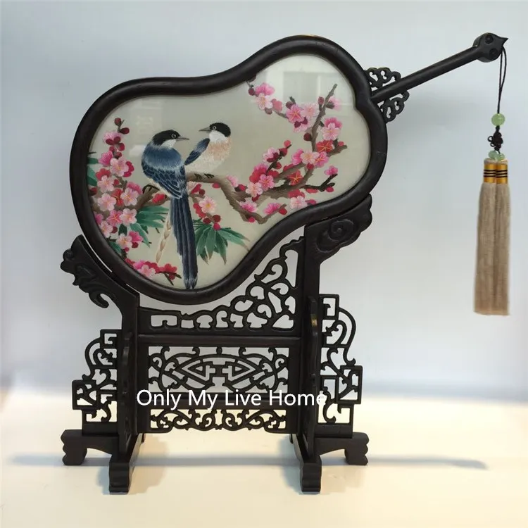 Accessori per decorazioni per la casa antichi Ornamenti per la tavola vintage Motivo per ricamo in seta cinese a mano Funziona con decorazioni con cornice in legno Wenge Regalo
