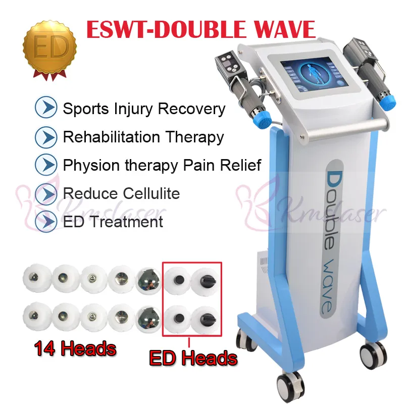 2 poignées ESWT 14 pièces émetteurs têtes machine de thérapie par ondes de choc verticales traitement par onde de choc Tennis ElbowED