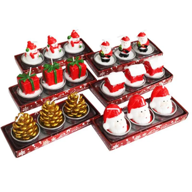 Christmas Tea Light Santa Kaarsen Kerstmis Mooie Craft Gift Santa Claus Sneeuwman Dennenappel Home Interieur Kaarsen Partij Ornament Benodigdheden