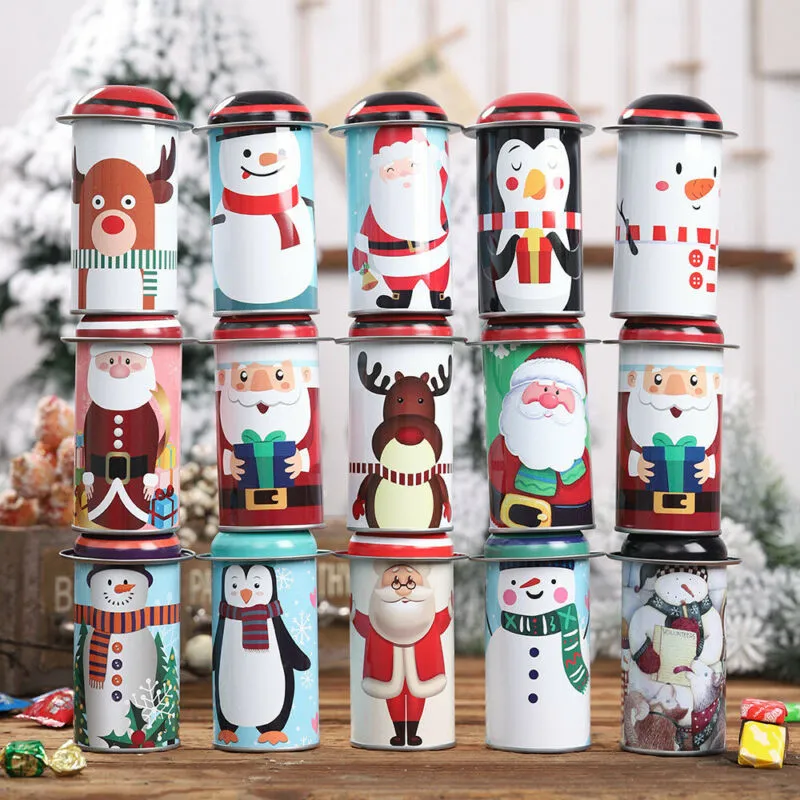 Christmas Candy Tin Box Merry Xmas Santa Claus Snowman Pattern Snack Candy Storage Boxes Children Sweets Gift Happy New Year Home Decoration