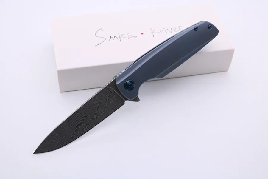 Высокое качество Smke ножей пользовательских призрак складной карманный нож Damascus Blade Titanium ручка тактического выживания карманный нож наружные инструменты
