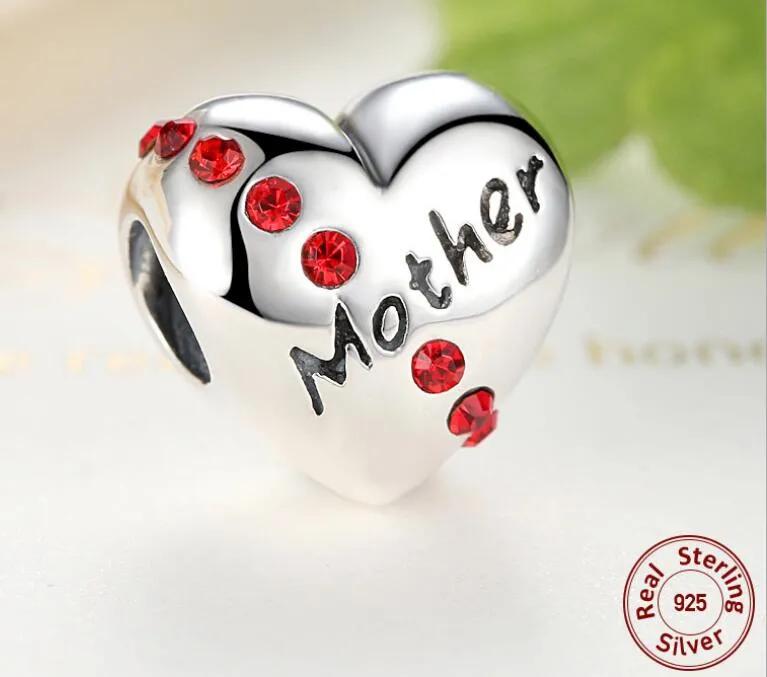 Solid 925 Sterling Silver Rhinestone Love Heart Beads Mom Daughter Sister Hearts Charm for DIY Jewelry Accessories276a