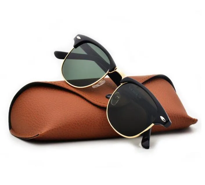 Amerikaanse voorraad Excellent Quality Fashion Designer Sunglasses Semi Ridless Zonnebril voor Gouden Frame Green Glass Lenzen met Cases FY2208