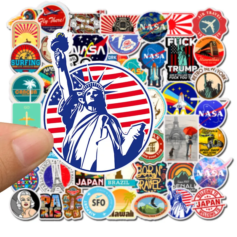 50 stks reizen styling auto stickers voor graffiti koffer bagage laptop covers grappige diy doodle skateboard sticker reizende trip auto sticker