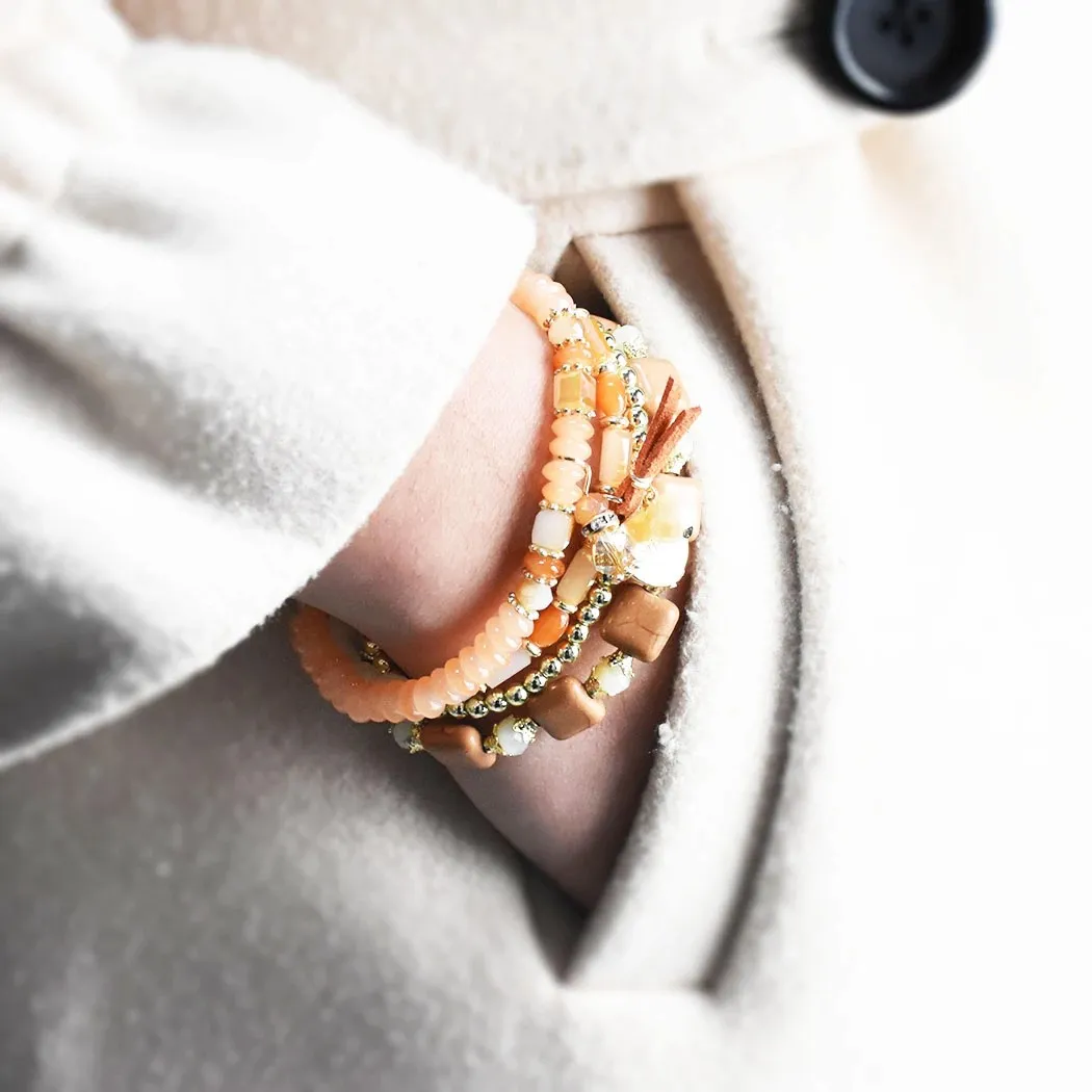 Mode Boho quatre chaînes de couche ethnique cristal acrylique Perles personnalisés Bracelets Bangles pour les femmes de soirée de mariage Bijoux