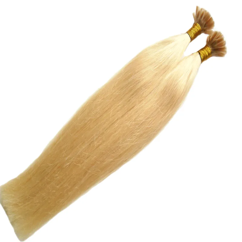 Keratin Nails Tips Human Hair Extensions Pre Bonded Naip Remy Hair Extensions # 613 Bleach Blonde Remy Hair Extensions 100g Gratis frakt