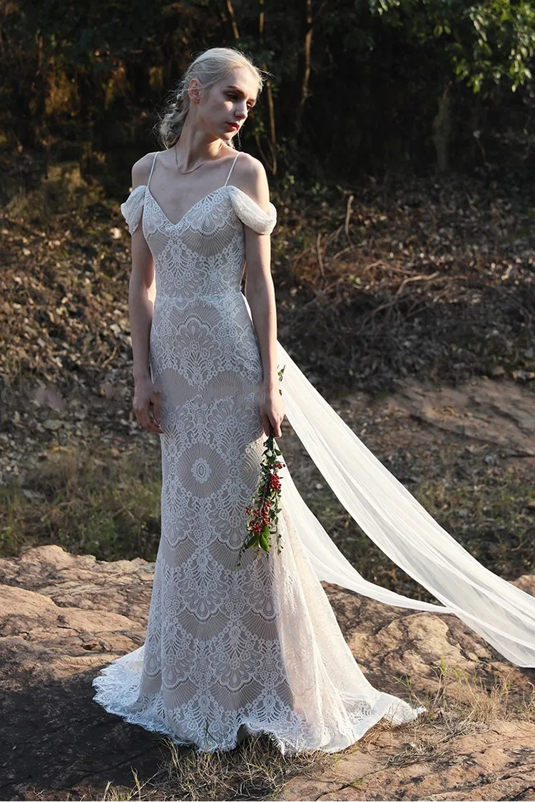 Belle Gaine Dentelle Robes De Mari e Avec Wraps paule Froide