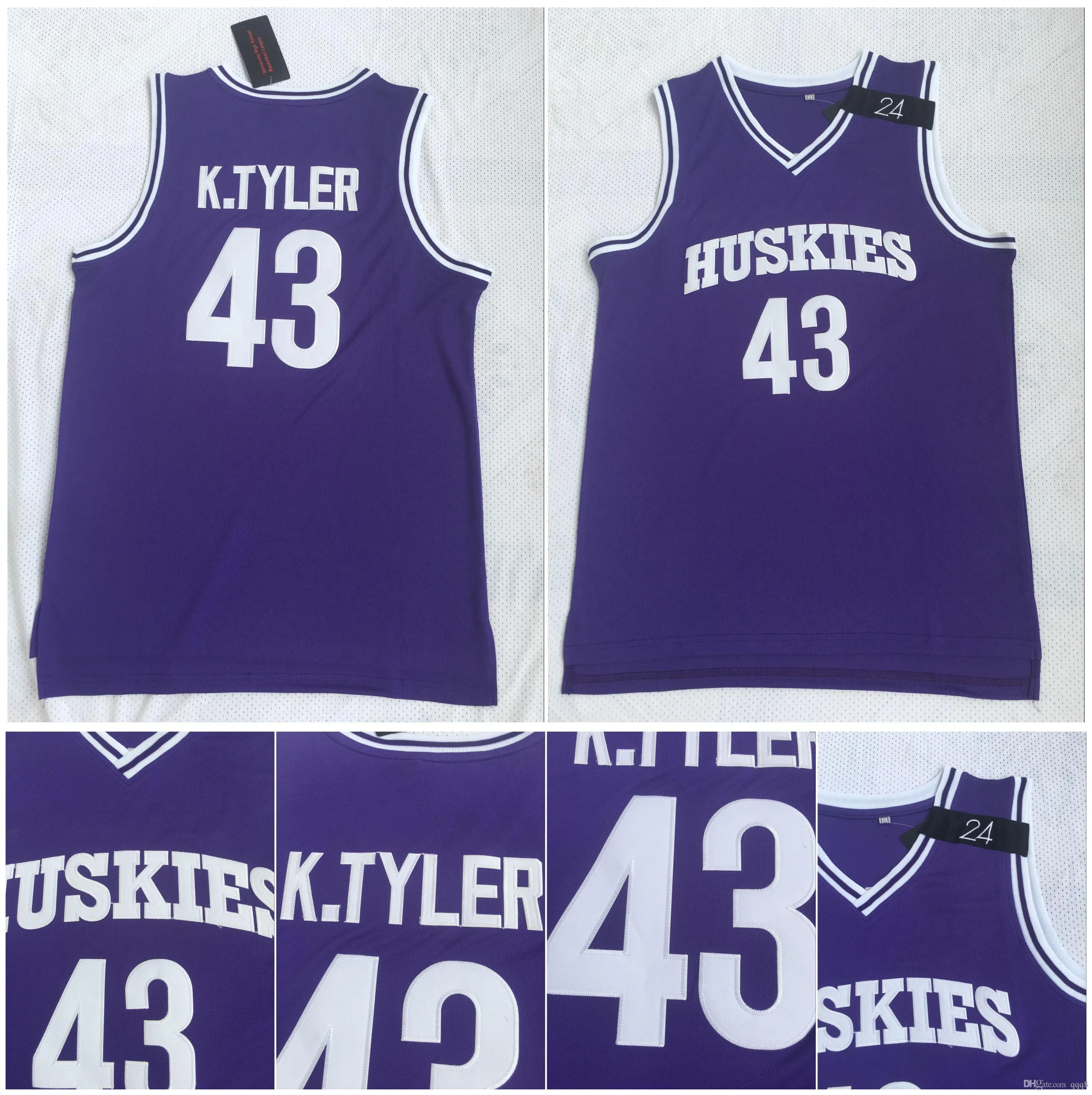 Лучшее качество 43 Lianzexin K.Tyler Jersey Men Huskies 6-й Марлон Уэйанс Кенни Тайлер 100% ED Movie College Basketball Jerseys S-XXL