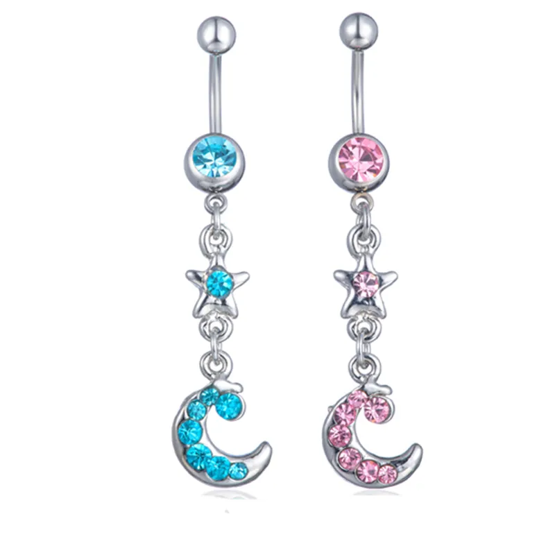 YYJFF D0076 Stella e luna ombelico anelli per ombelico gioielli penetranti per il corpo accessori pendenti fascino alla moda