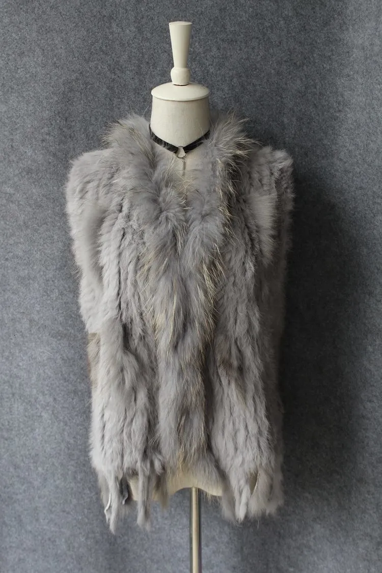 genuine real rabbit fur vest with raccoon fur collar (5)