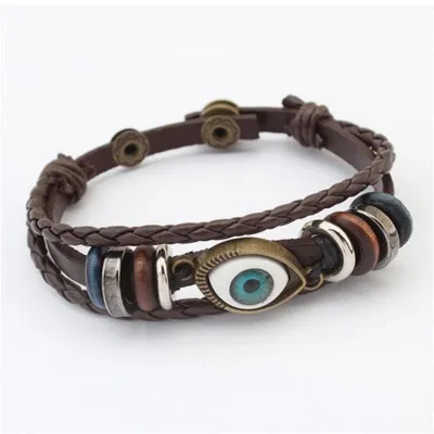 Punk Turkish Evil Evee Armband Armband Kvinna Äkta Läder Armband Etniska Vintage Smycken För Kvinnor Män Bijouterie 10479