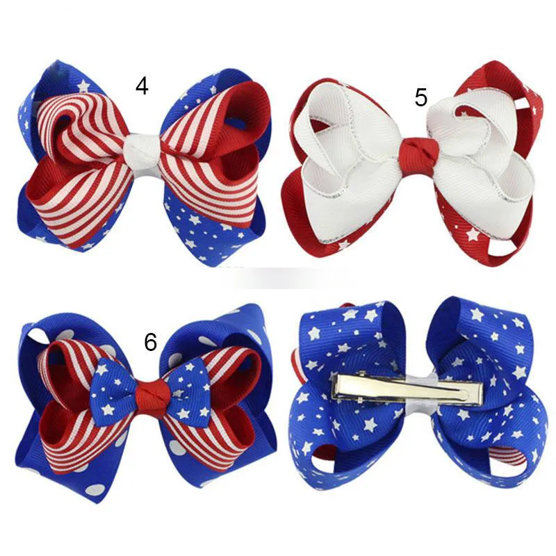 American Flag Print Barrettes Bow Hair Clip Swallowtail Hairn Pins Hår Bow med klipp 4 juli Independence Day Kids Hårtillbehör