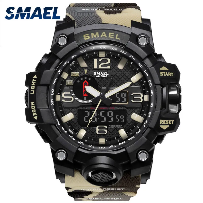 Smael Brand Men Dual Time Camouflage Military Digital Watch LED腕時計