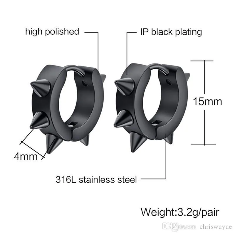 Fashion New Studded Spikes Stud Earrings stainless steel punk biker black ear jewelry for women men accessories