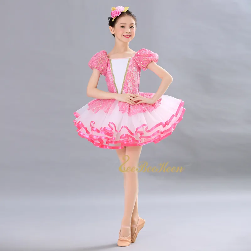 Fille Rose Tutu Robe De Ballet Princesse Robe Costume De Ballet  Professionnel Femme Manches Courtes / Longues Paillettes Danse Pour Les  Enfants Du 53,89 €