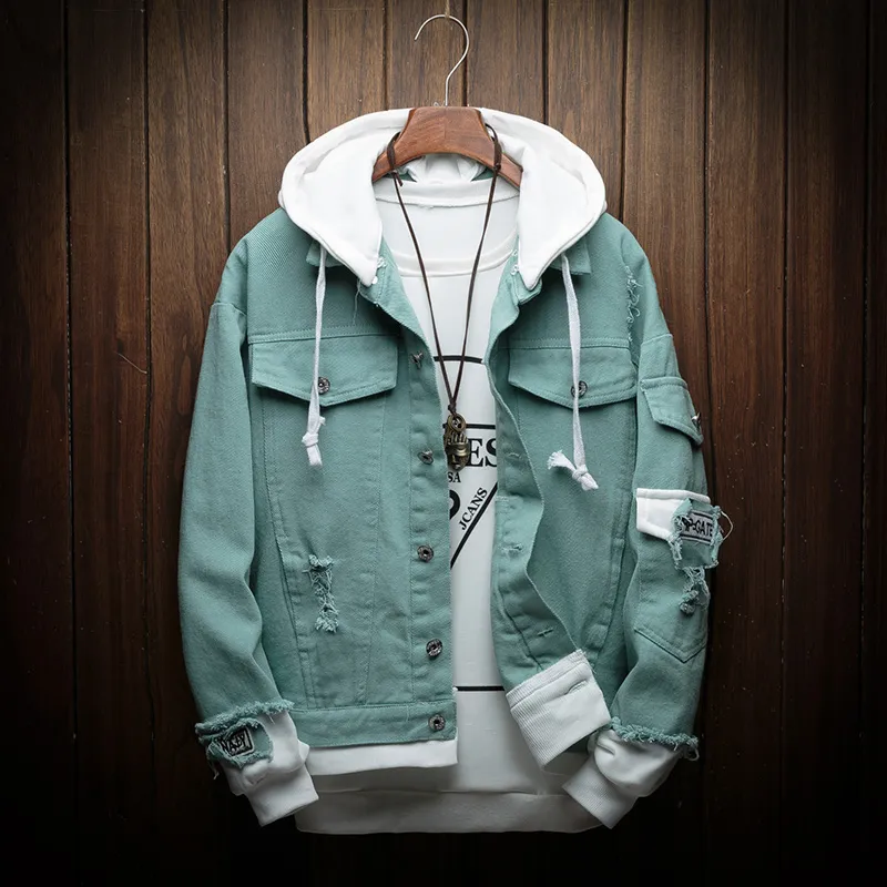 Pink denim sales jacket with hoodie