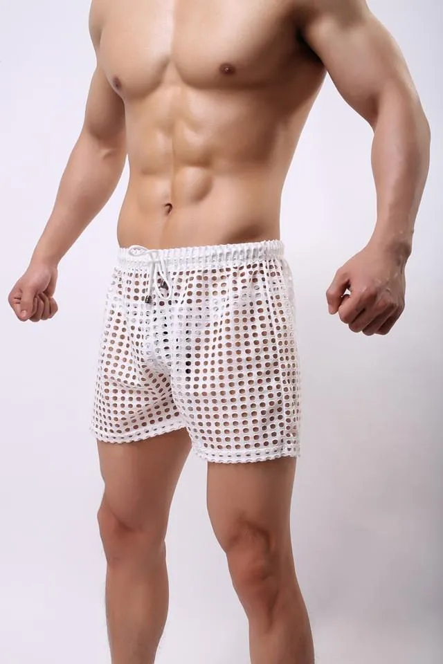 Sovkläder för män sommar genomskinliga meshshorts Gay Sheer Genomskinlig sömnunderdel Fritid Hemkläder S-L
