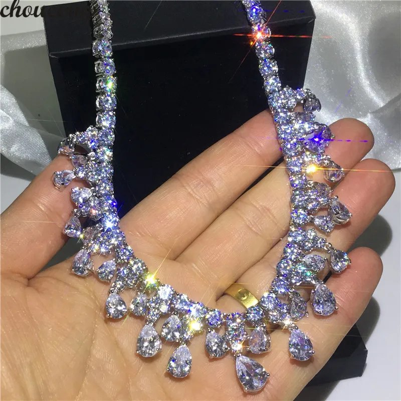 Superbe collier goutte d'eau complet 5A Cz or blanc rempli collier de fête pour les femmes accessoire de mariage de mariée bijoux