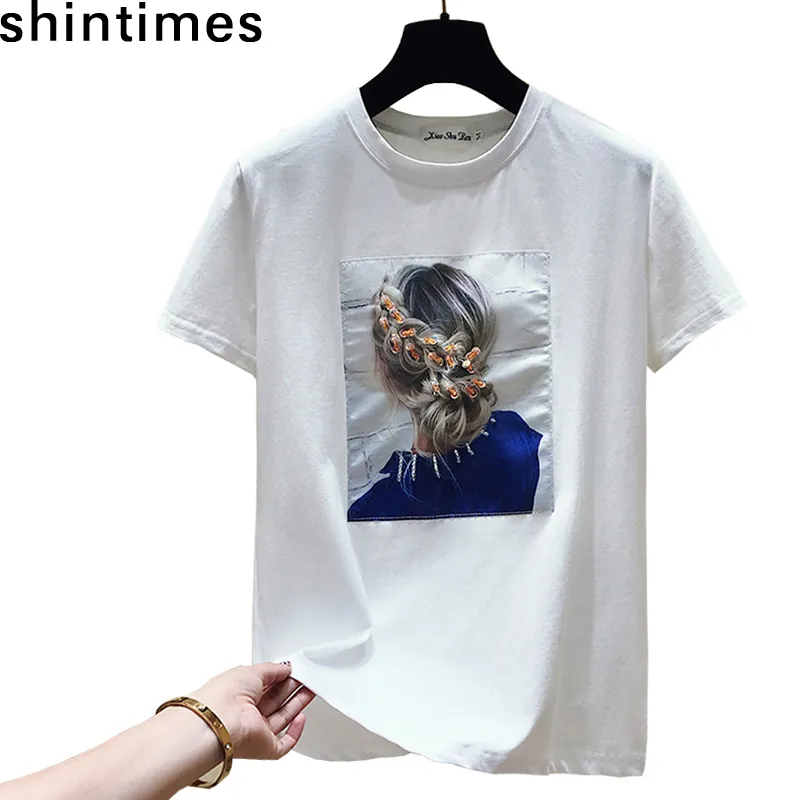 T shirt Femme Summer Version cor enne Tendance T shirt Femmes 2021 Harajuku Appliques Tee Femme Blanc Blanc Blanc Sleeve