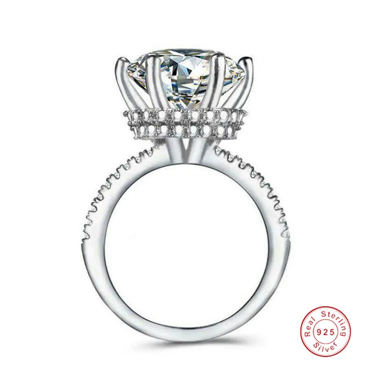 Rulalei Nowy Oszałamiająca Luksusowa Biżuteria 925 Sterling Silver Round Cut White Topaz CZ Diament Popularny Lady Women Wedding Band Crown Pierścień Prezent
