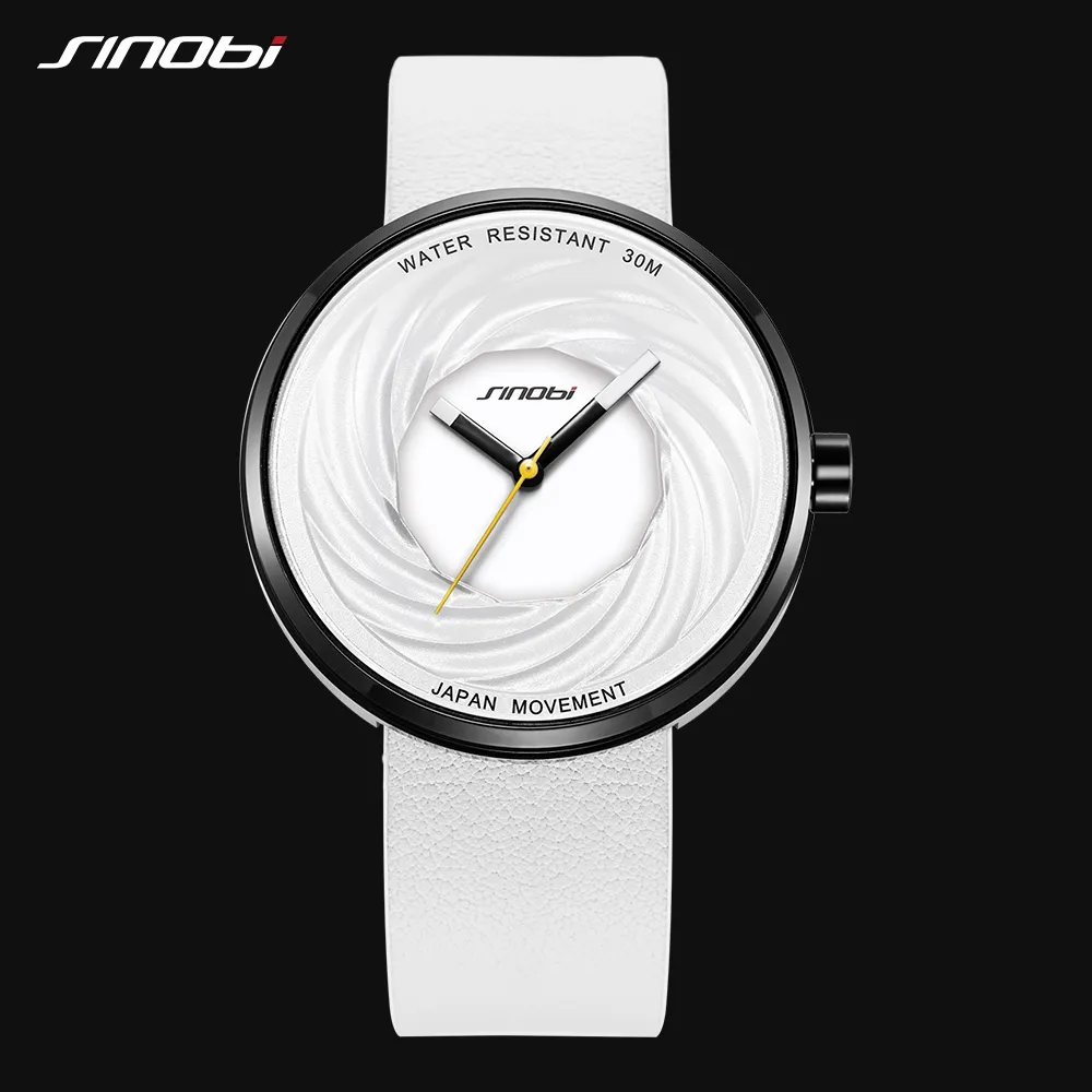 Reloj de moda Sinobi para mujer, esfera grande, nuevo diseño creativo eddy, correa de cuero de alta calidad, relojes blancos, relojes casuales para mujer