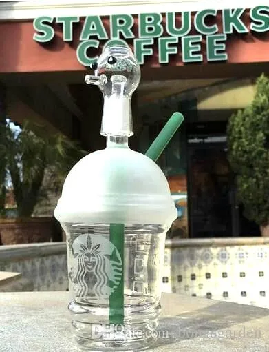 Billiga Starbuck Bongs Mini Starbucks Cup Glas Bongs Sandblästrade Glasrör för rökning Olje Riggar Glas Vatten Bongs och Nail Hookah