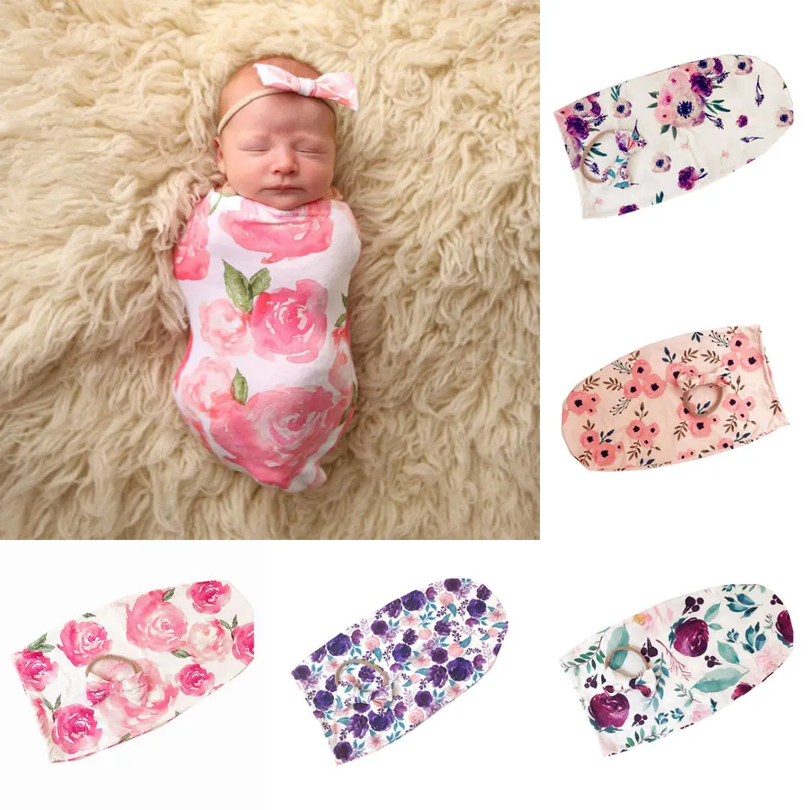 Nyfödd spädbarn baby swaddle sovsäckar baby muslin filt + huvudband baby mjuk kokong sömn säck med huvudband 2st set 15304