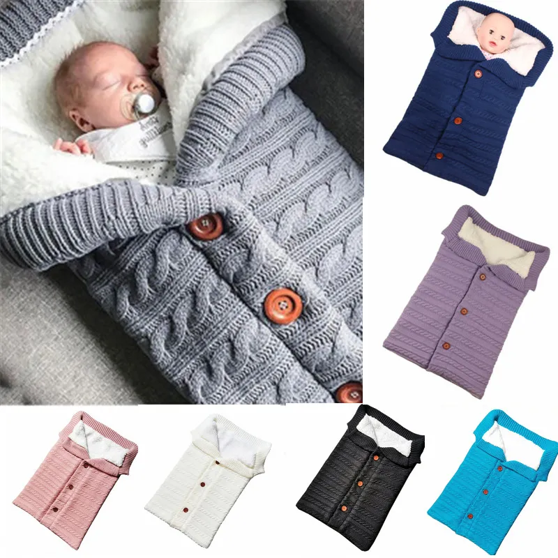 Baby Sleeping Bag Newborn Outdoor stroller sleeping bag outdoor button baby knitted sleeping bag wool plus velvet thick Warm Blankets