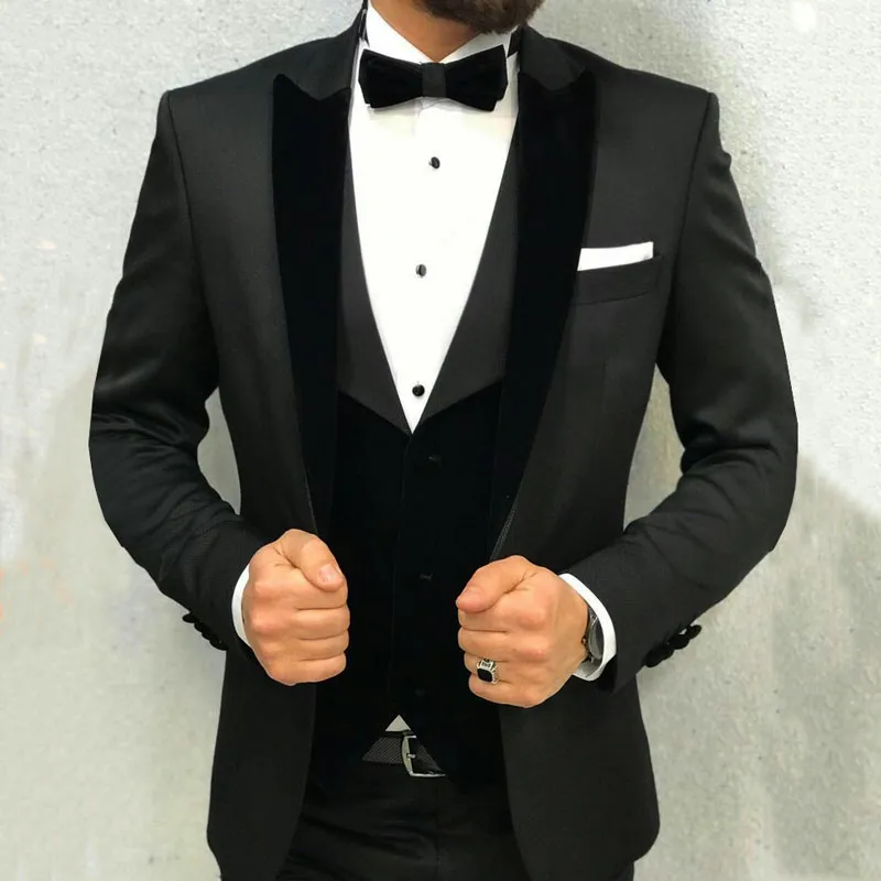 2020 schwarz Bräutigam Hochzeit Smoking Formelle Hochzeit Mantel Männer Anzüge Beste Mann Blazer Slim Fit Terno Masculino 3 Stück (jacke + Hose + Weste)