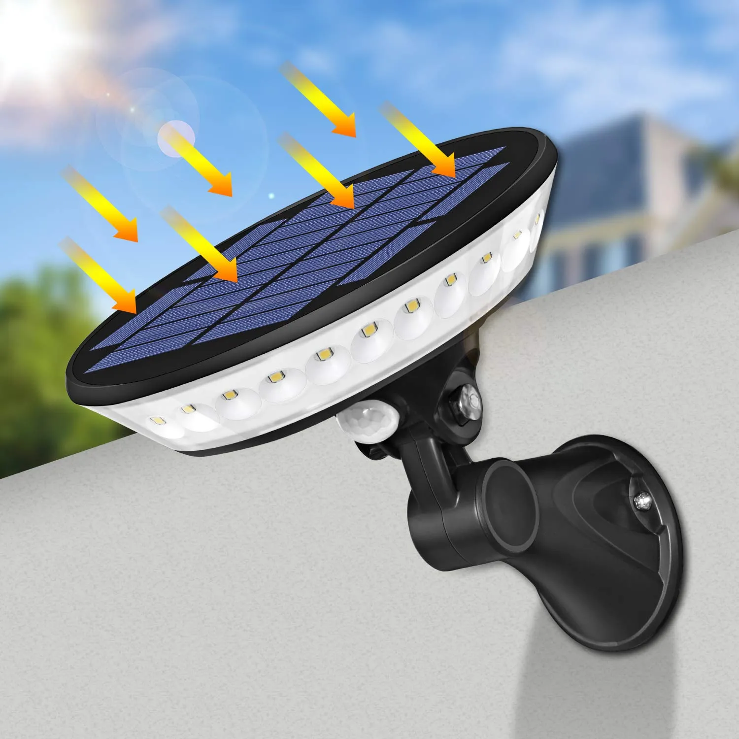 Luce di sicurezza solare, applique da parete con sensore di movimento solare, faretto a LED impermeabile luce solare per cortile, garage, porta d'ingresso, patio