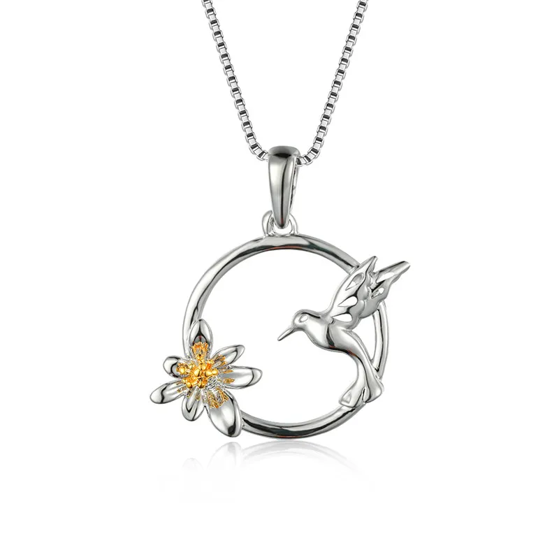 Cute Female Small Bird Flower Pendant Necklace Vintage Wedding Necklaces For Women Classic Silver Gold Zircon Long Necklace