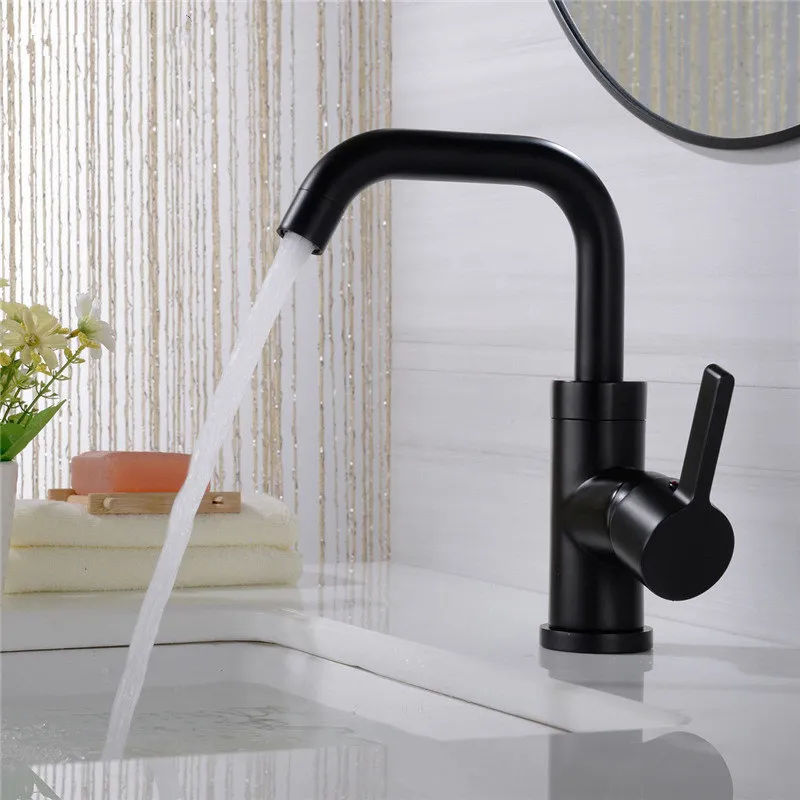 Messing Basin Sink Mixer Tap Dek Gemonteerd Enkele Handvat Swivel Geborsteld Goud Of Matte Zwarte Badkamer Wastafel Mixing Kraan