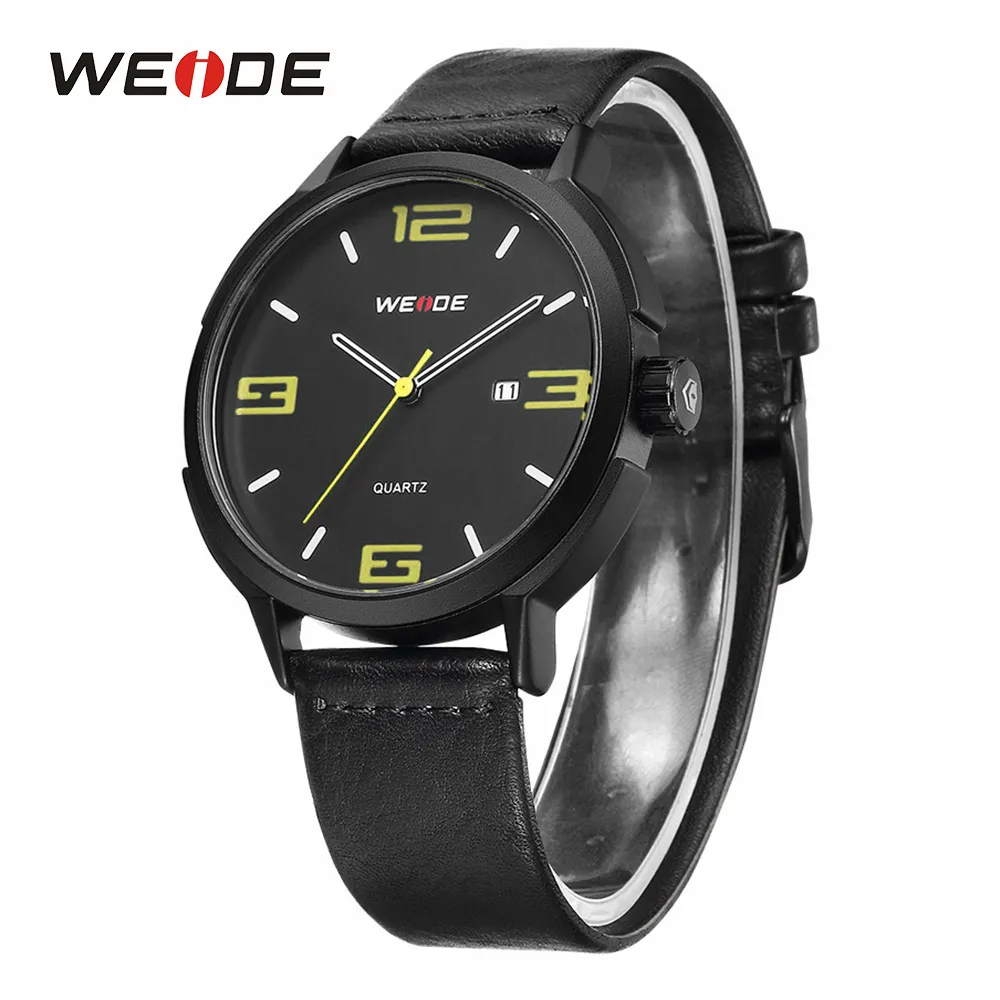 WEIDE haute qualité marque mode calendrier décontracté Quartz analogique Date automatique hommes horloge montres bracelet en cuir PU noir Hours287c