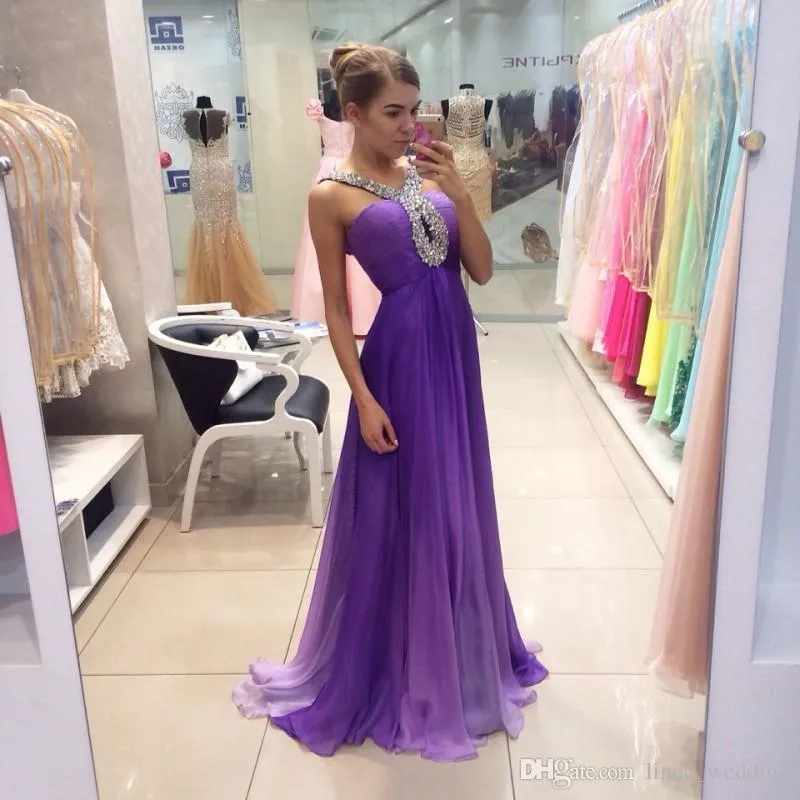 2019 Nyaste A-Line Crystal Prom Klänning Ärmlös Chiffon Formell Holidays Wear Graduation Evening Party Gown Custom Gjorda Plus Storlek