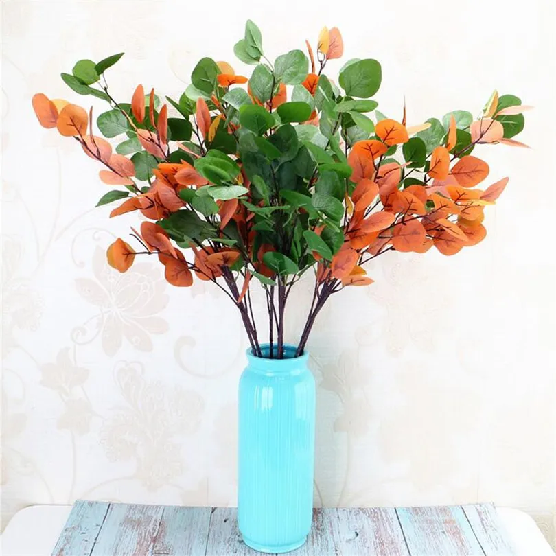 Künstliche Eukalyptusblatt-Pflanze, Kunststoffgrün, braun-grüne Farben für Zuhause, Party, Dekoration, Blumenarrangement