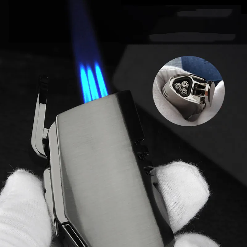 Jobon Three Torch Lighter Jet Straight Flame Windproof Lighters with Gas Window Cigar Cutter Tool for Cigar