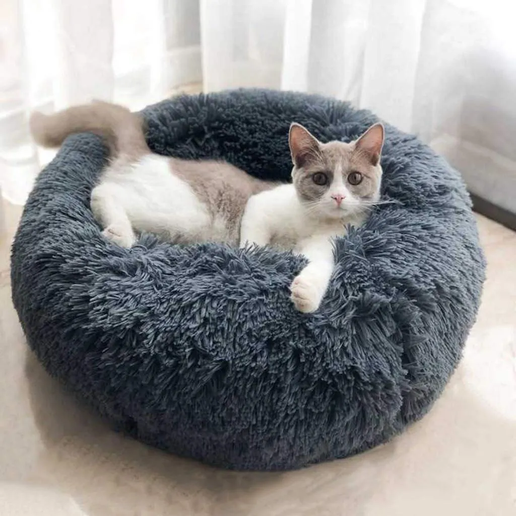 Dog Round Cat Winter Warm Sleeping Bag Long Plush Soft Pet Bed Calming Bed