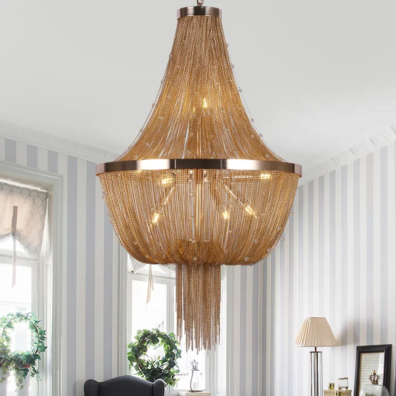 Contemporary Pendant Lamps S Gold/Silver/Bronze Chandeliers Indoor Lighting Italian Tassel Aluminum Chain for Living room Foyer Home Decor