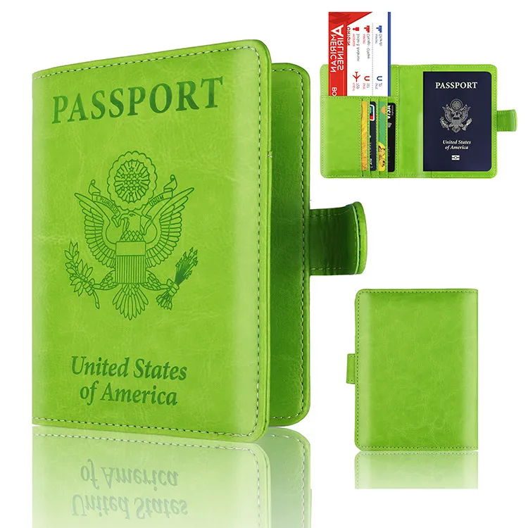 American Passport Case Wallets RFID Bloqueio de 4 Card Slots Capa ID do ID PU Passaporte de viagem de couro Passa 25 pcs / lote