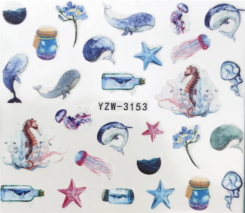 Sticker Acqua YZWLE 2019 nuovo Arrivial del chiodo degli autoadesivi Wishing bottiglia / delfino / stelle marine pianta 3D manicure chiodo